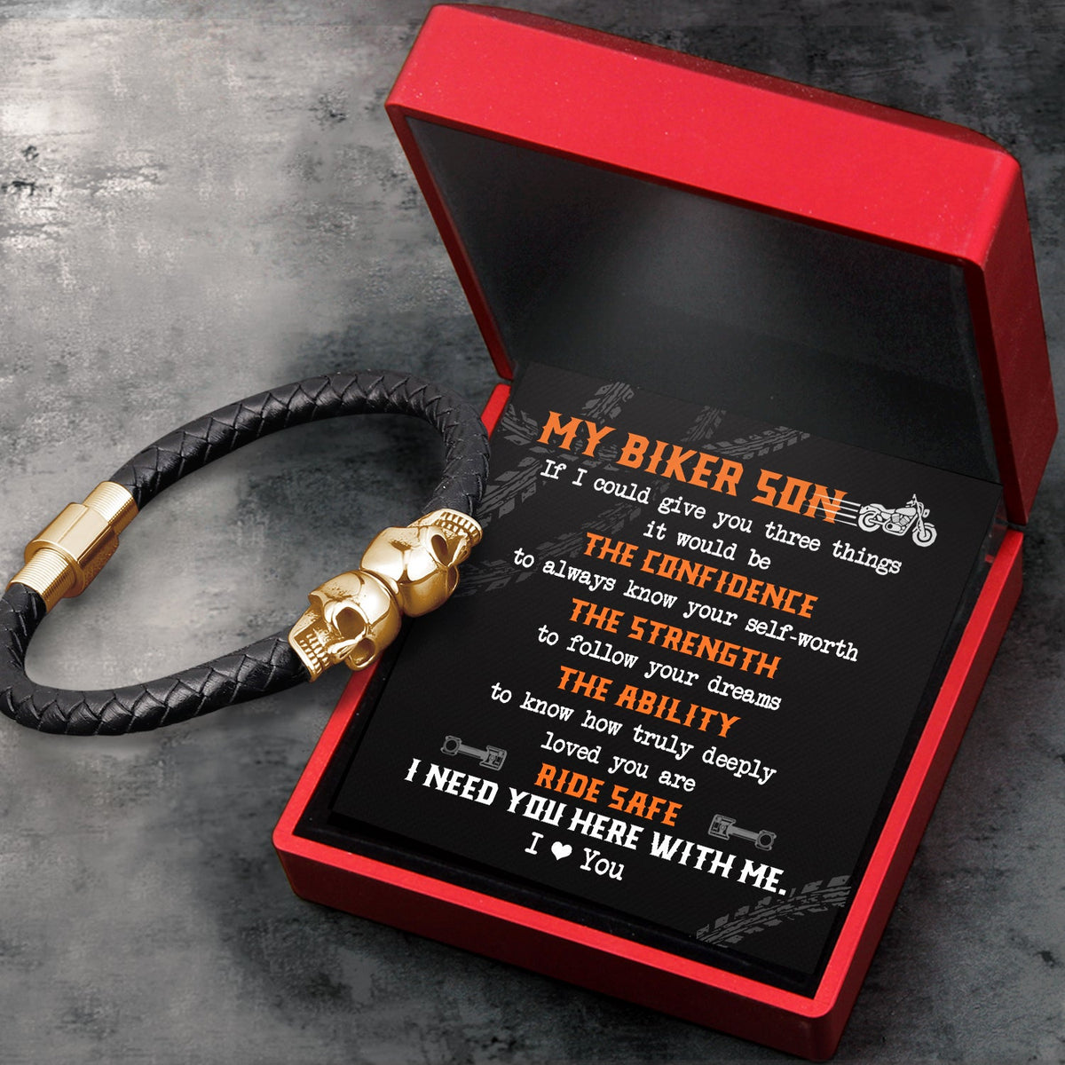 Skull Cuff Bracelet - Biker - To My Son - I Love You