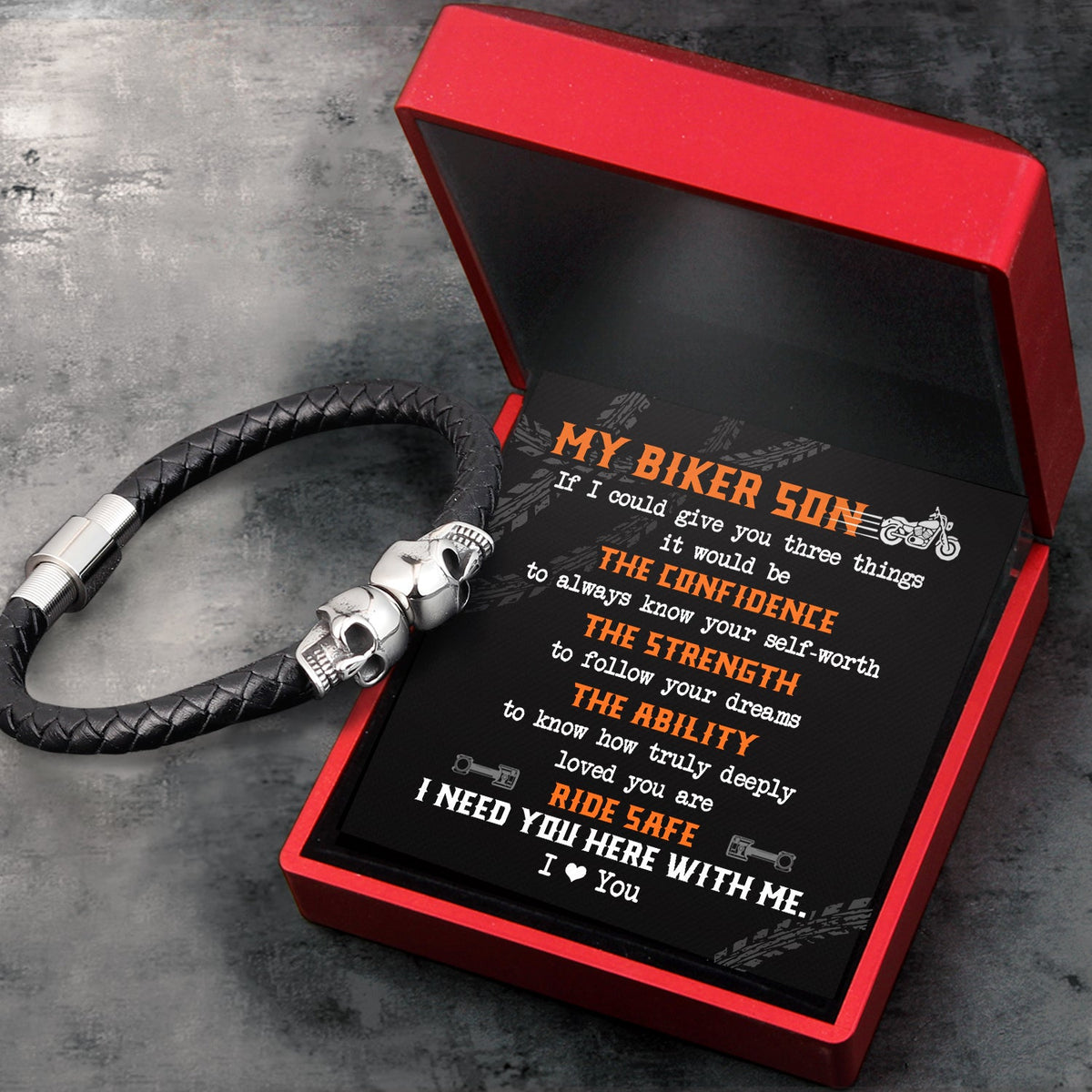 Skull Cuff Bracelet - Biker - To My Son - I Love You