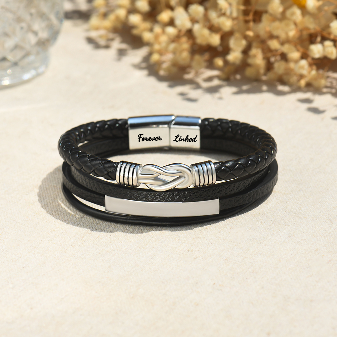 "Mother and Son Forever Linked Together" Magnetic Clasp Leather Bracelet