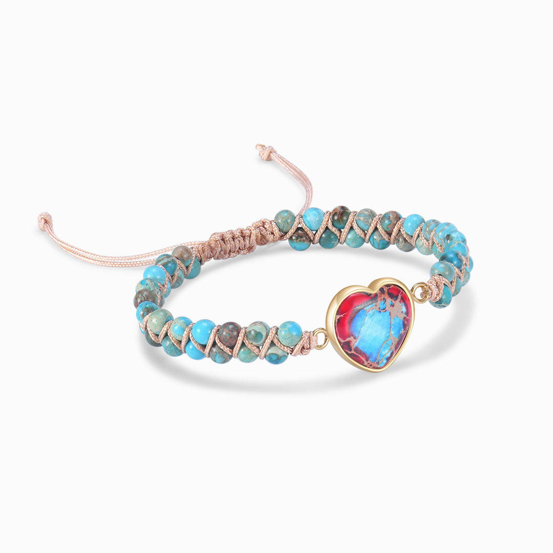 To My Daughter, My Heart Will Always Be Linked To Yours Jasper Heart Bracelet