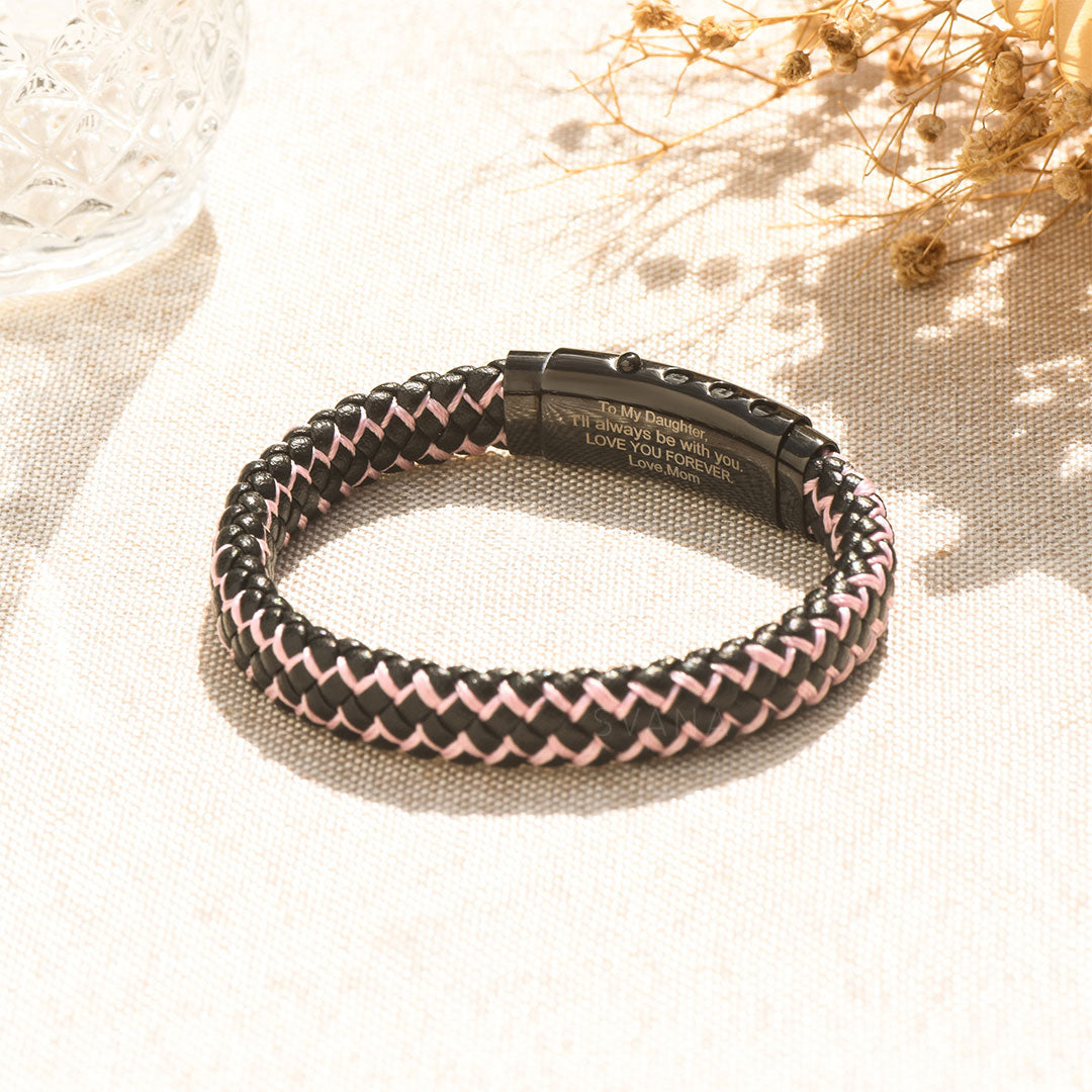 To My Daughter, Love You Forever Two-toned Leather Braided Bracelet