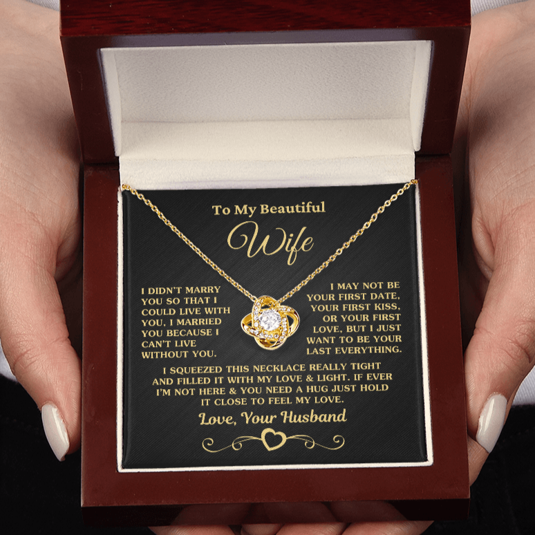 Gift for Wife "I Can't Live Without You" Gold Knot Necklace