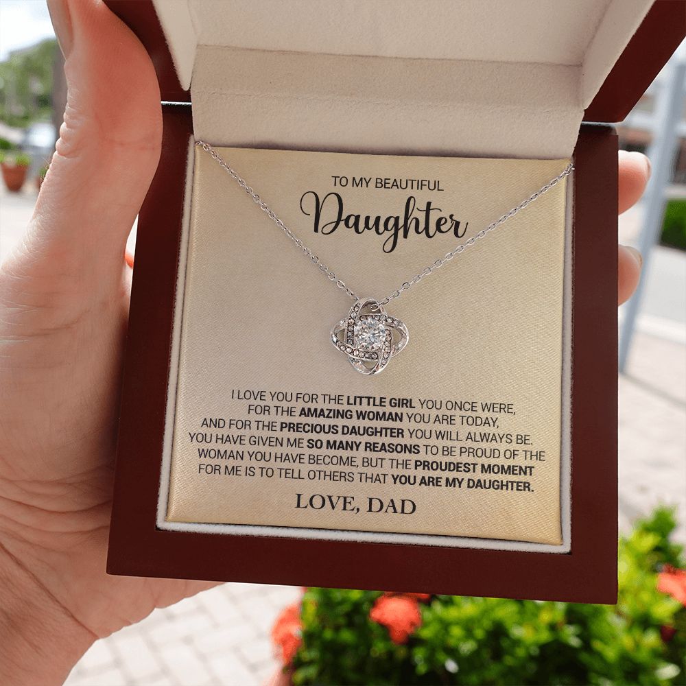 To My Daughter - Proud That You Are My Daughter - Love Dad - Love Knot Necklace