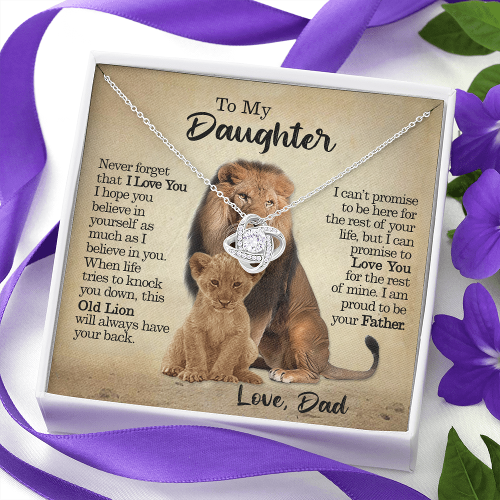 To My Daughter - This Old Lion Will Always Have Your Back - Love Knot Necklace