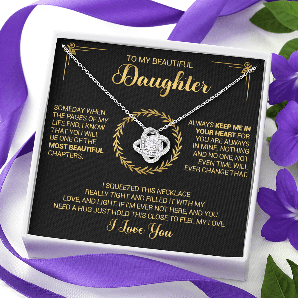 To My Beautiful Daughter - Always Keep Me In Your Heart - Love Knot Necklace