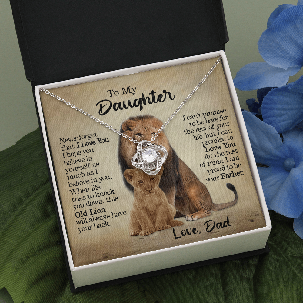 To My Daughter - This Old Lion Will Always Have Your Back - Love Knot Necklace