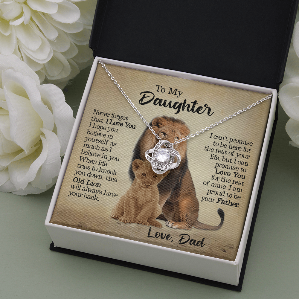 To My Daughter - This Old Lion Will Always Have Your Back - Love Knot Necklace