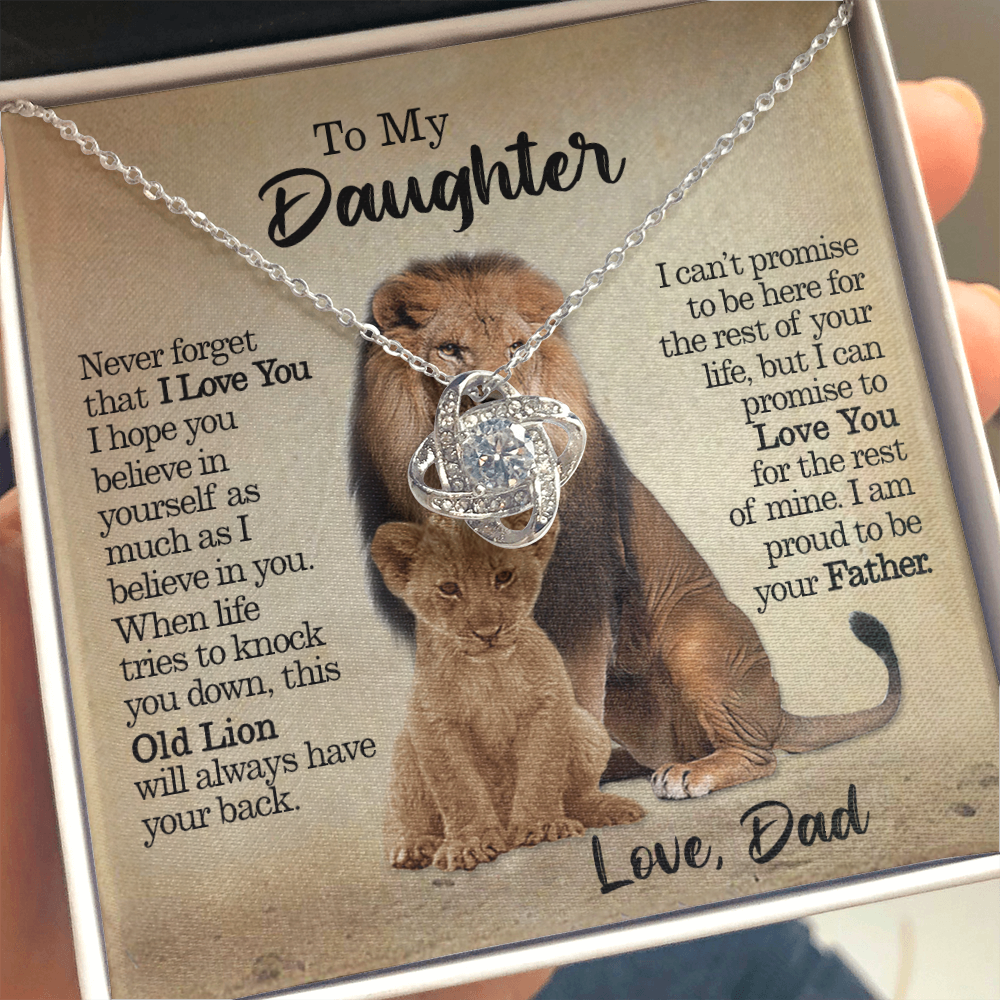 To My Daughter - This Old Lion Will Always Have Your Back - Love Knot Necklace