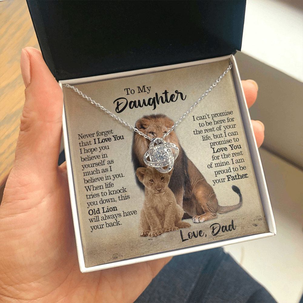 To My Daughter - This Old Lion Will Always Have Your Back - Love Knot Necklace