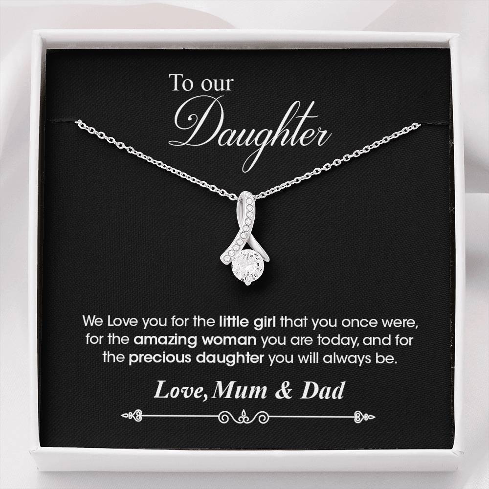 "To Our Daughter, Love mum & Dad" White gold necklace