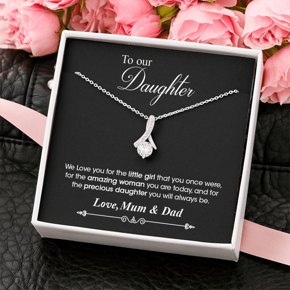 "To Our Daughter, Love mum & Dad" White gold necklace