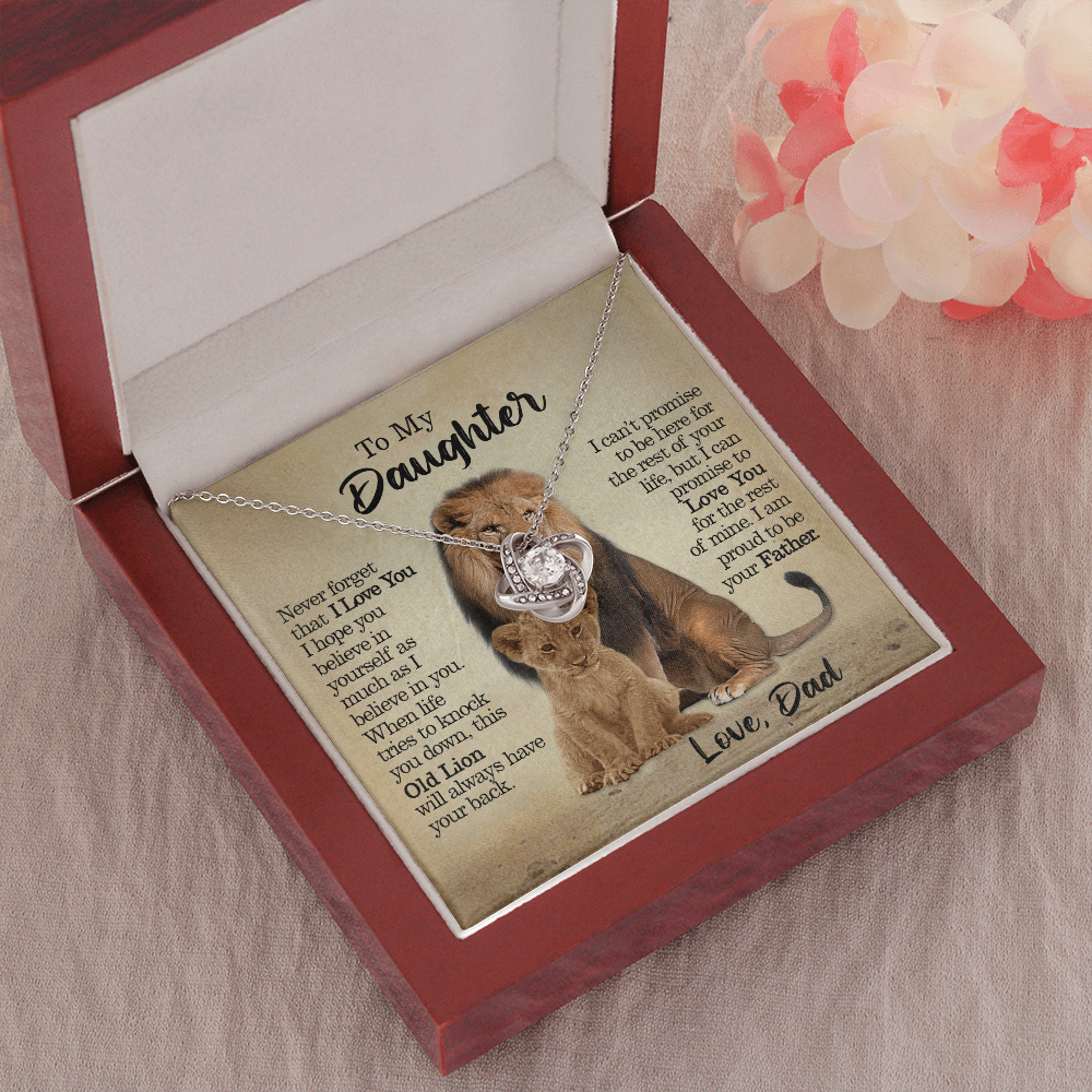 To My Daughter - This Old Lion Will Always Have Your Back - Love Knot Necklace