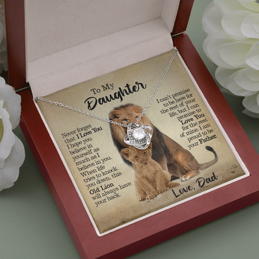 To My Daughter - This Old Lion Will Always Have Your Back - Love Knot Necklace
