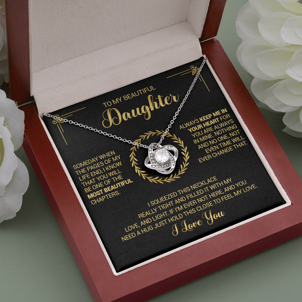To My Beautiful Daughter - Always Keep Me In Your Heart - Love Knot Necklace