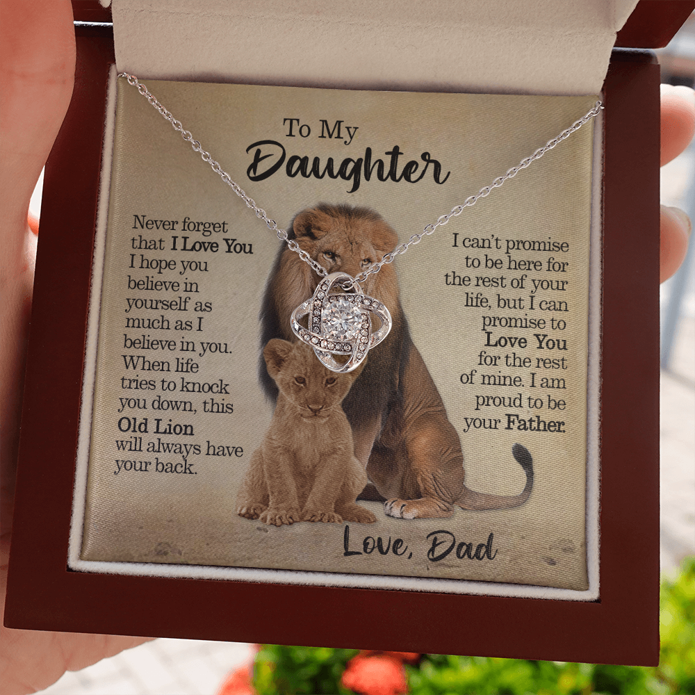 To My Daughter - This Old Lion Will Always Have Your Back - Love Knot Necklace