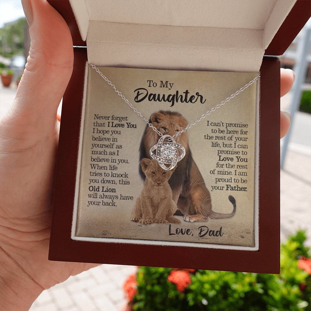 To My Daughter - This Old Lion Will Always Have Your Back - Love Knot Necklace
