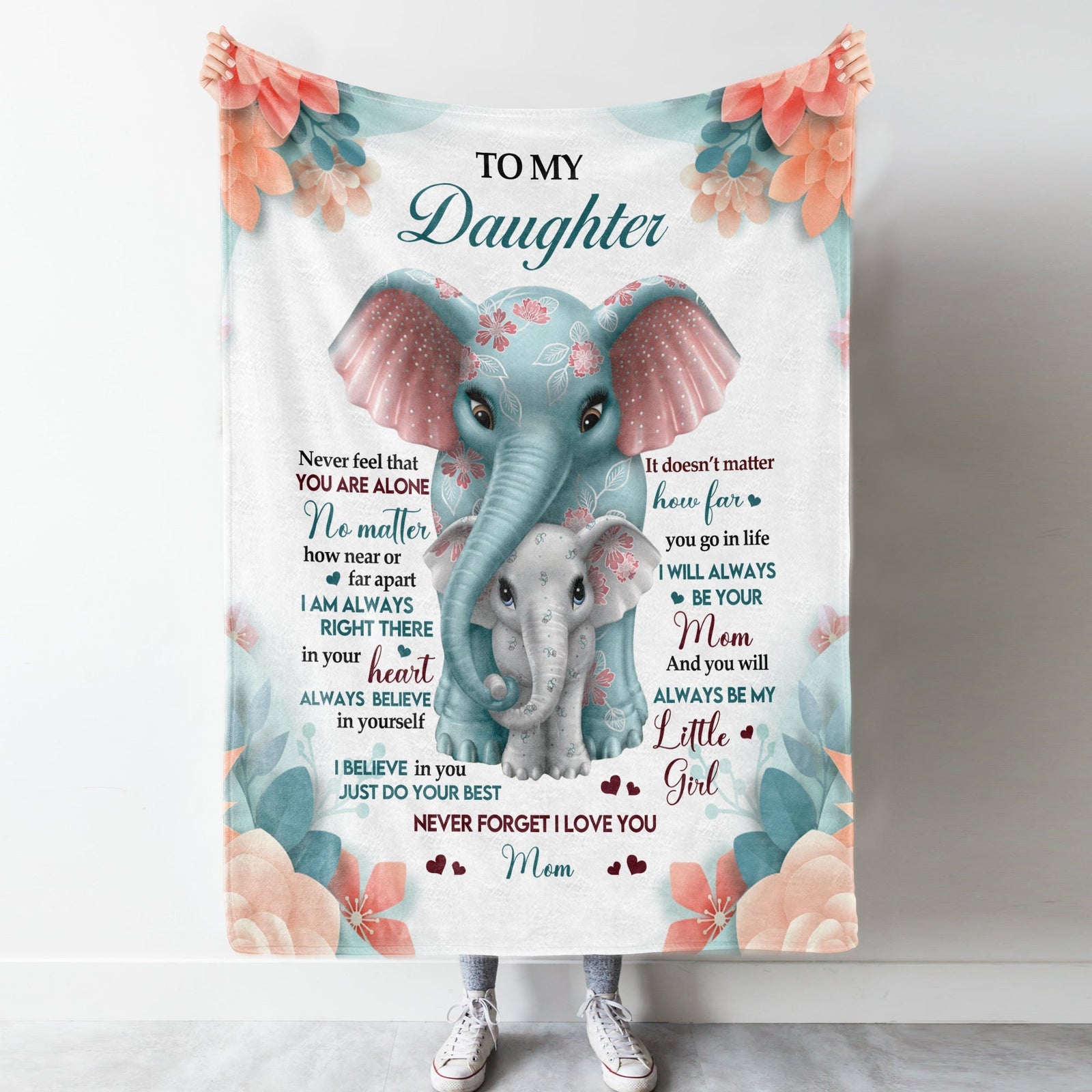 Elephant, From Mom To My Daughter You Will Always Be My Little Girl Fleece Blanket Gift For Daughter