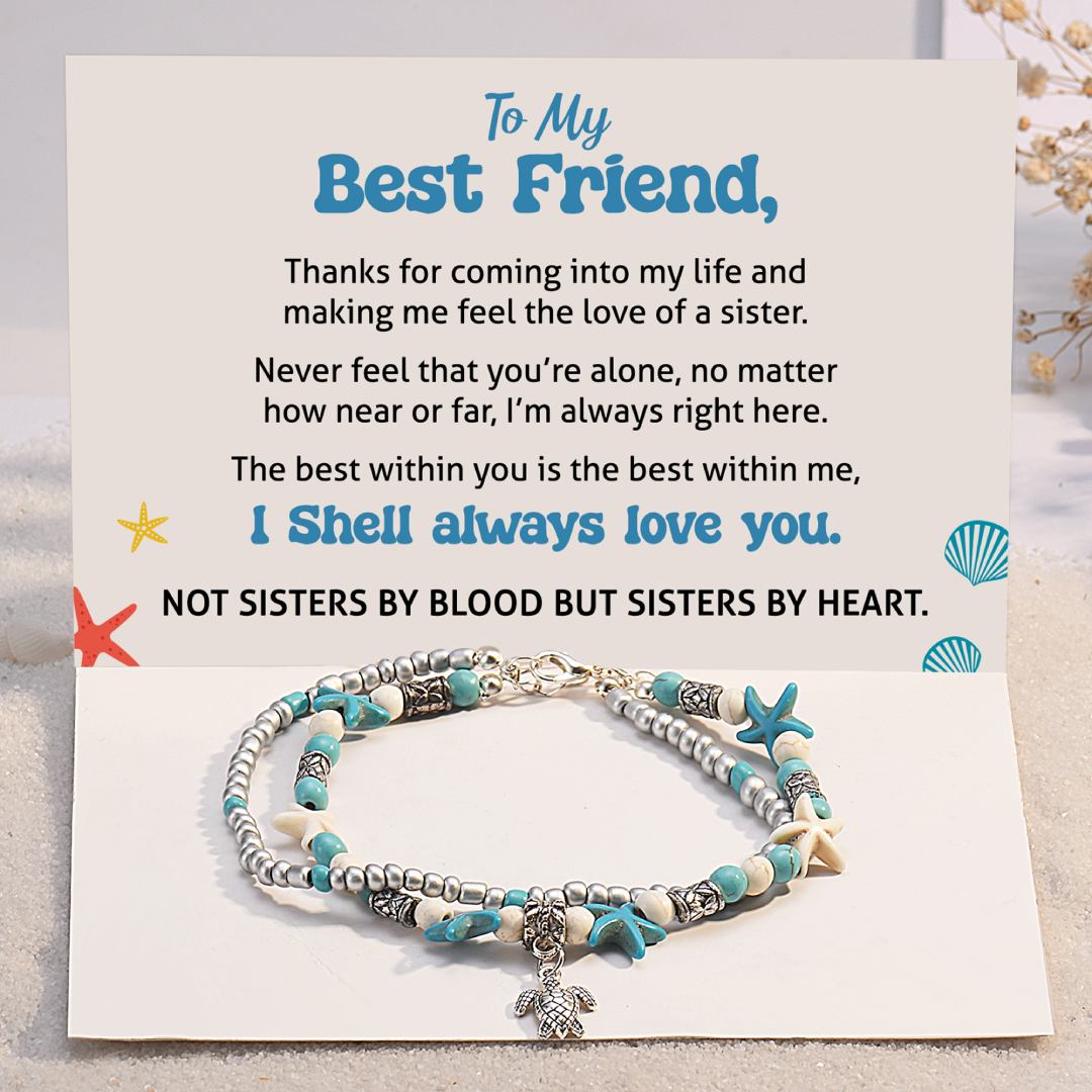 To My Best Friend Beachy Sea Star & Turtle Ankle Bracelet
