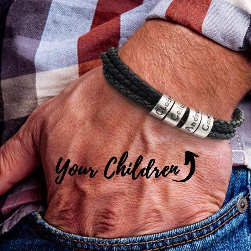 Father's Day Gift Men's Leather Bracelet with Small Custom Beads
