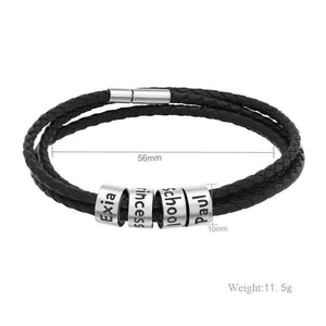 Father's Day Gift Men's Leather Bracelet with Small Custom Beads