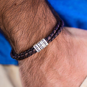 Father's Day Gift Men's Leather Bracelet with Small Custom Beads