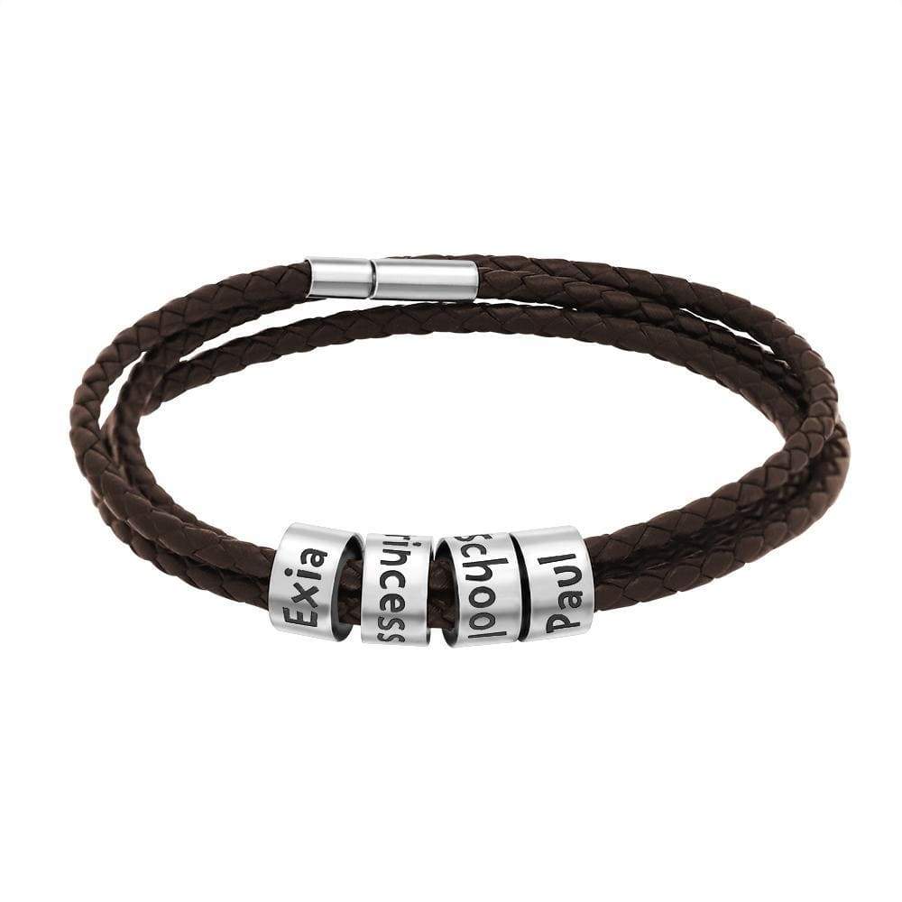 Father's Day Gift Men's Leather Bracelet with Small Custom Beads