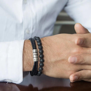 Father's Day Gift Men's Leather Bracelet with Small Custom Beads