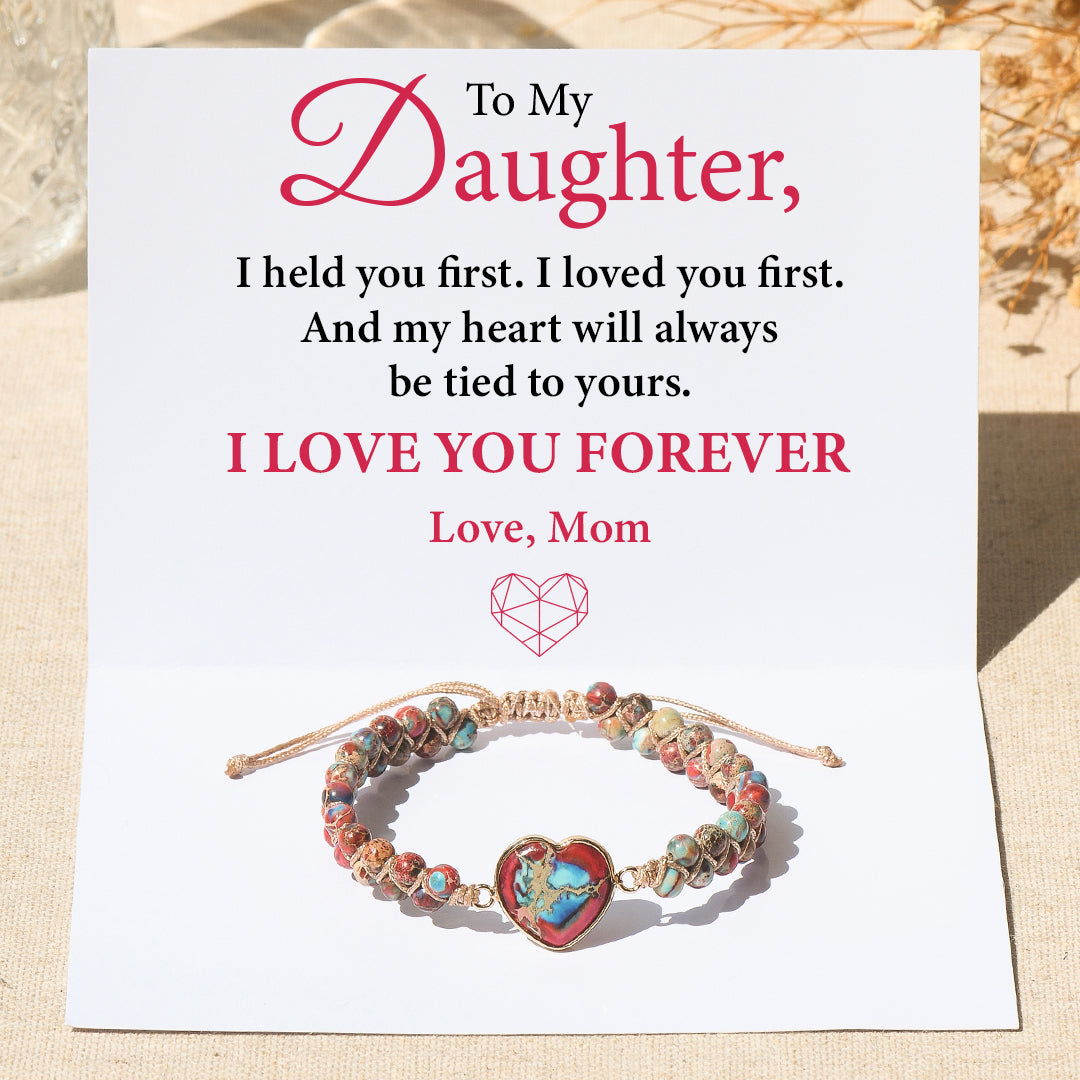 To My Daughter, My Heart Will Always Be Linked To Yours Jasper Heart Bracelet