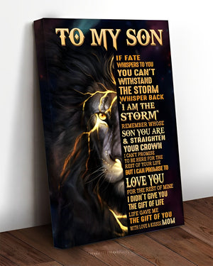 To My Son The Storm Lighting Lion Straighten Your Crown Love You Family Gift From Mom Canvas Poster