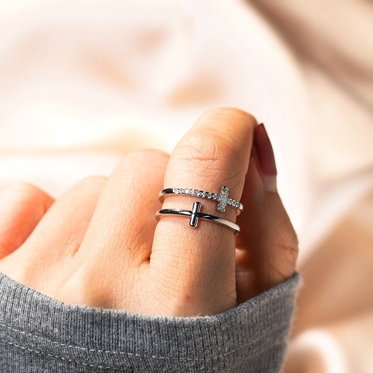 To My Daughter "Pray Through It" Twin Band Cross Ring