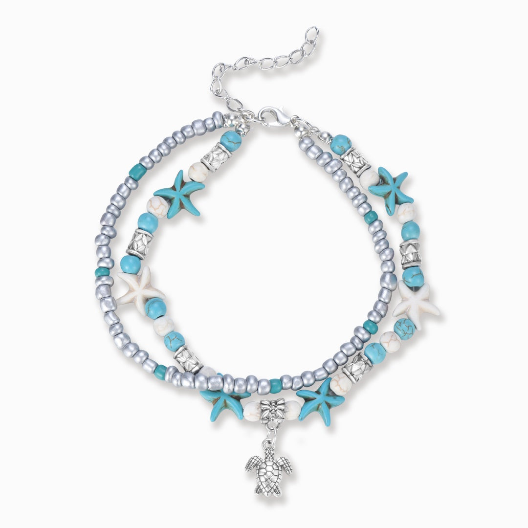 To My Best Friend Beachy Sea Star & Turtle Ankle Bracelet