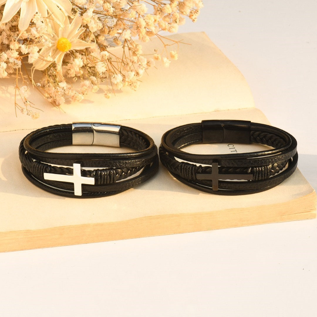 To My Son Pray Through It Leather Cross Bracelet