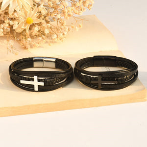 To My Son Pray Through It Leather Cross Bracelet