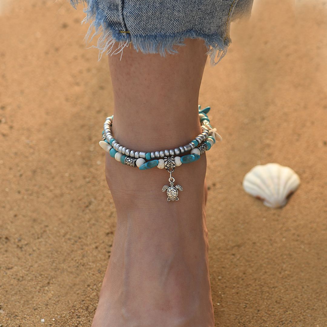 To My Best Friend Beachy Sea Star & Turtle Ankle Bracelet