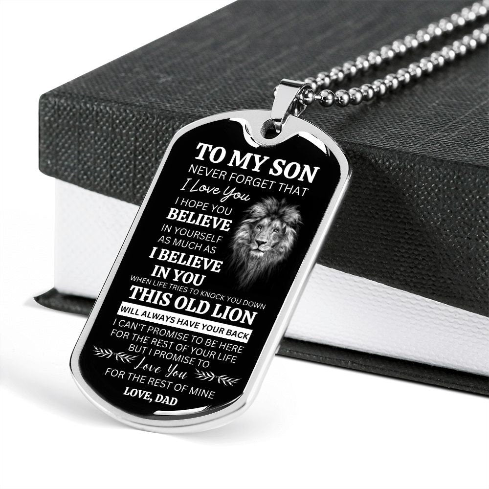 Dog Tag Necklace for Son, Gift from Dad to Son for Birthday Graduation Christmas, Custom Message Dog Tag for Him, Unique Gift
