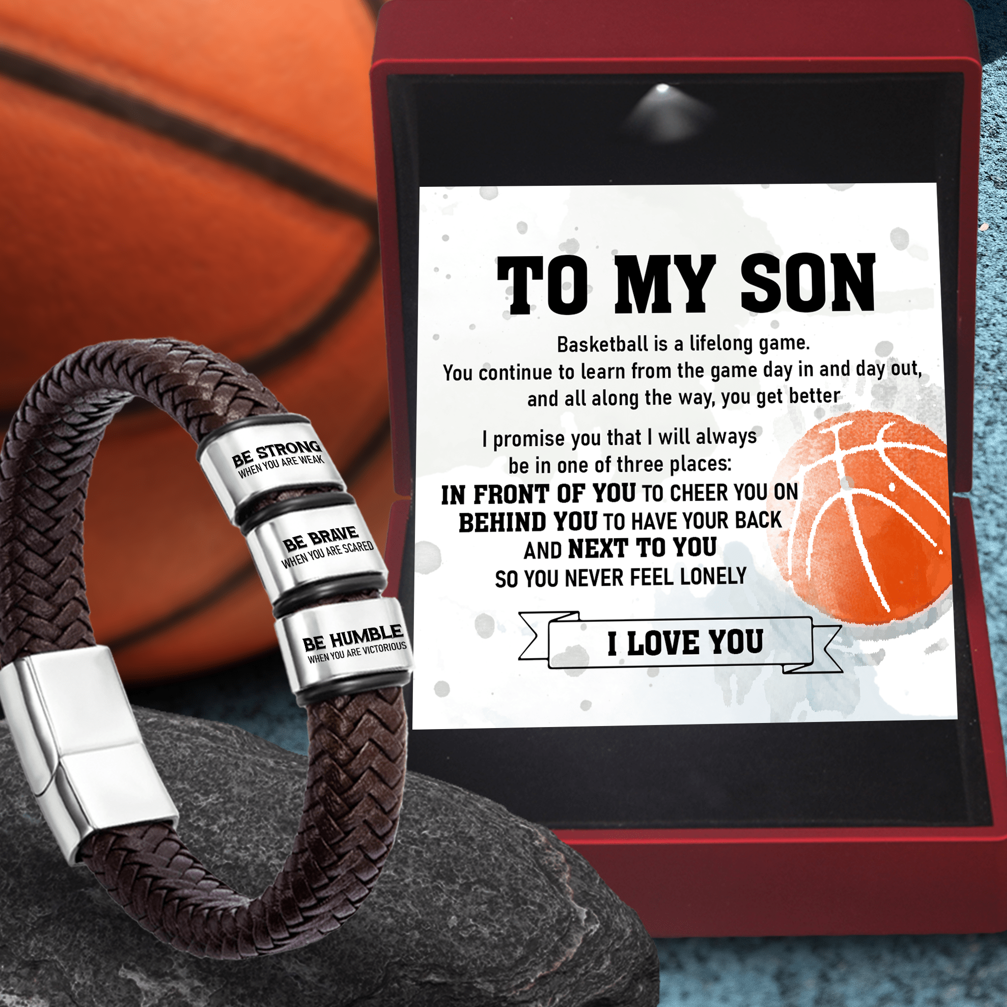Leather Bracelet - Basketball - To My Son - I Love You
