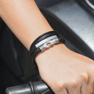 "Mother and Son Forever Linked Together" Magnetic Clasp Leather Bracelet