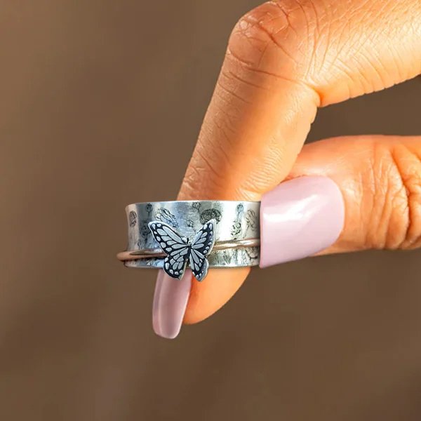 Always Believe in Yourself Butterflies Silver Spinner Ring